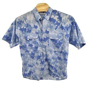Old Tejas Camouflage Mens Short Sleeve Shirt XL Gulf Blue Texas Fishing Camo